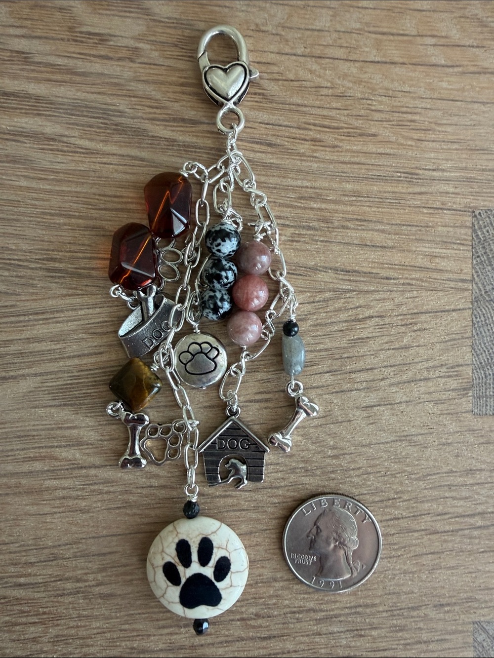 HAND CRAFTED DOG MOM BAG CHARM KEY RING BEADED PAW PRINT DOGHOUSE CHARMS - Picture 5 of 6